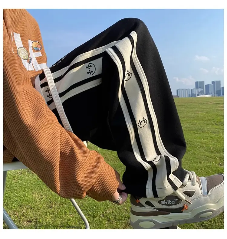 American Boys Striped Sports Sweatpants Black White Grey — feature 9