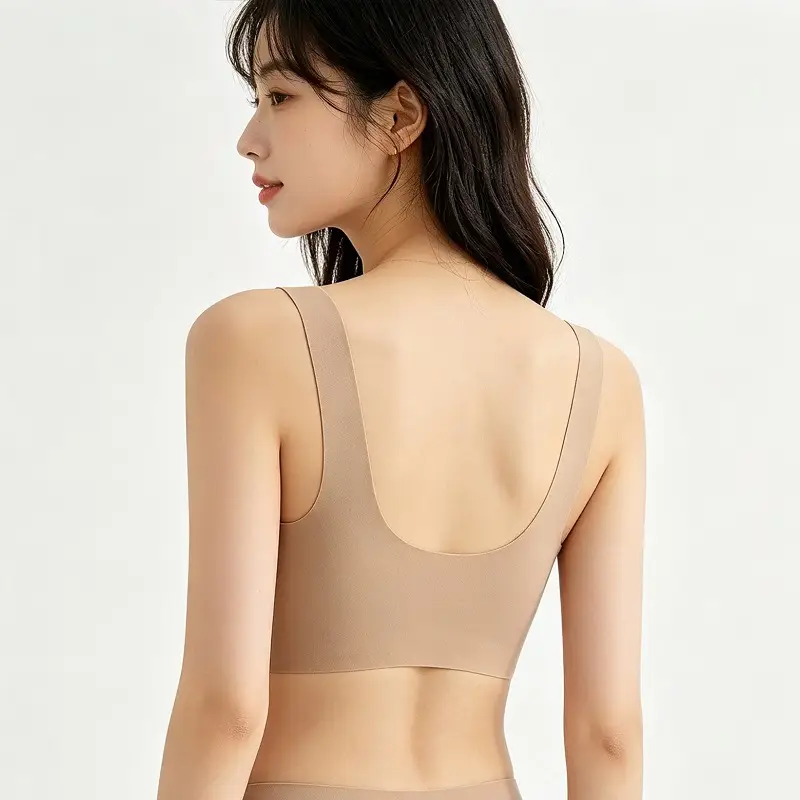 Seamless V-Neck Vest-Style Bra for Women with Large Busts, Minimizing Effect, One-Piece Comfortable Sleep Bra, U-Shaped Beautiful Back Bras