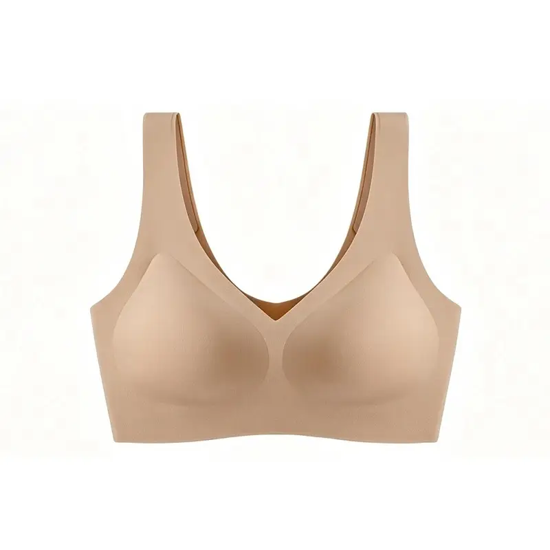 Seamless V-Neck Vest-Style Bra for Women with Large Busts, Minimizing Effect, One-Piece Comfortable Sleep Bra, U-Shaped Beautiful Back Bras