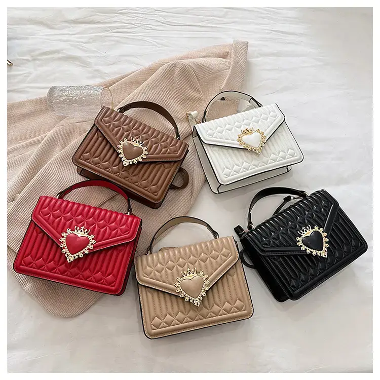 Women's Brown Quilted Shoulder Crossbody Bag with Heart Charm - Image 6