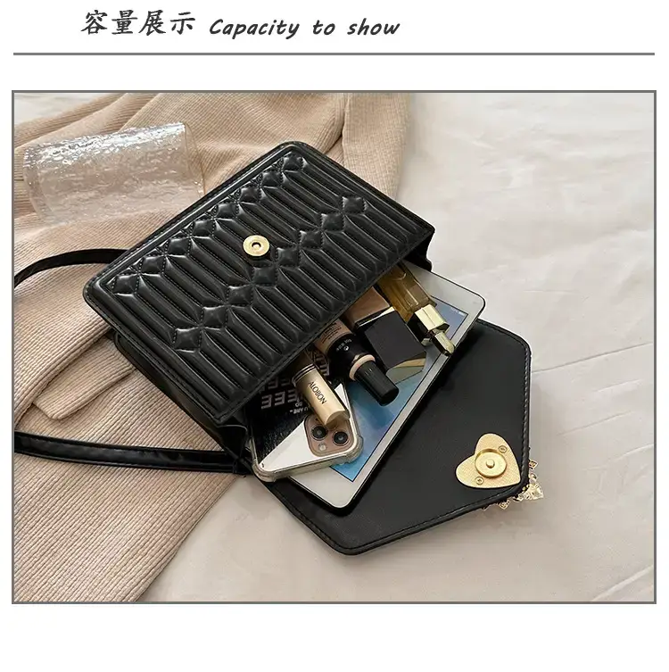 Women's Brown Quilted Shoulder Crossbody Bag with Heart Charm — feature 11
