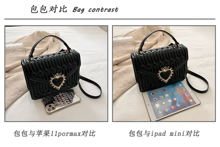 Women's Brown Quilted Shoulder Crossbody Bag with Heart Charm — feature 12