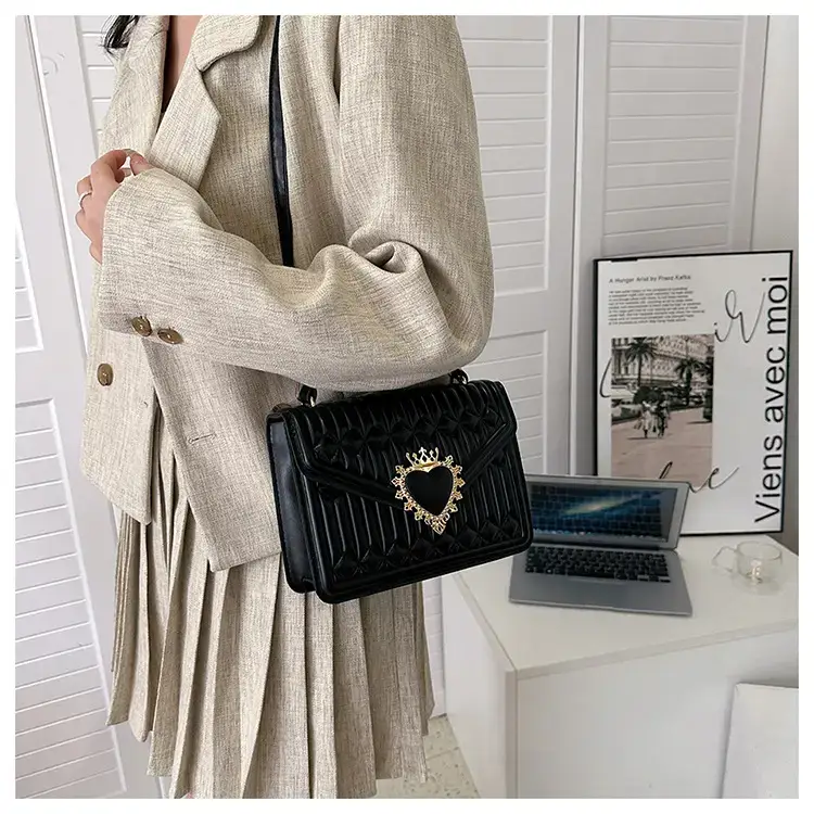 Women's Brown Quilted Shoulder Crossbody Bag with Heart Charm — feature 18