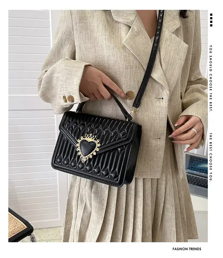Women's Brown Quilted Shoulder Crossbody Bag with Heart Charm — feature 2