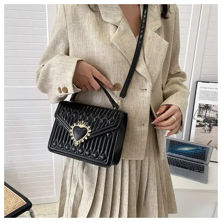 Women's Brown Quilted Shoulder Crossbody Bag with Heart Charm — feature 20