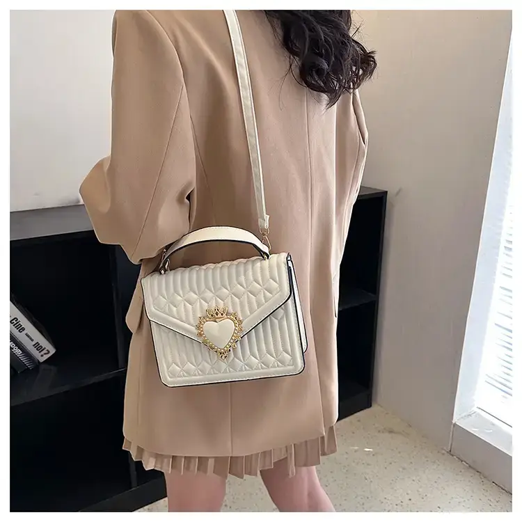 Women's Brown Quilted Shoulder Crossbody Bag with Heart Charm — feature 21