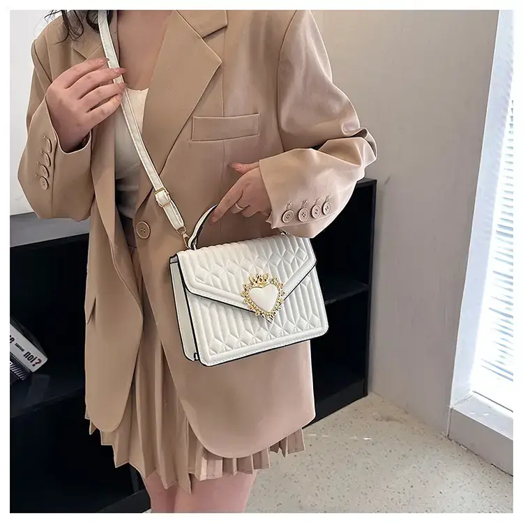 Women's Brown Quilted Shoulder Crossbody Bag with Heart Charm — feature 22