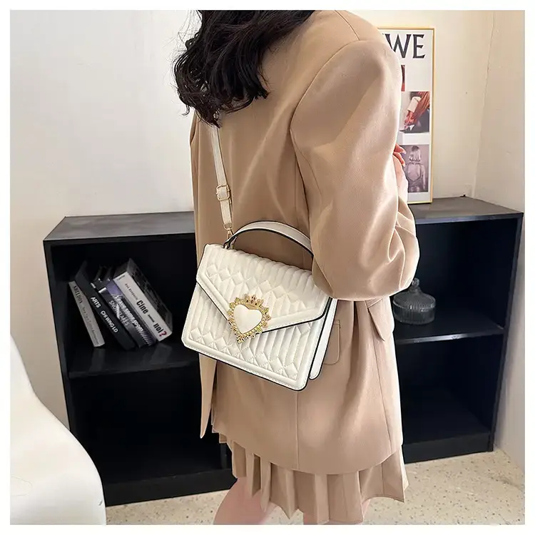 Women's Brown Quilted Shoulder Crossbody Bag with Heart Charm — feature 24