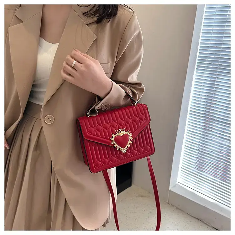 Women's Brown Quilted Shoulder Crossbody Bag with Heart Charm — feature 25