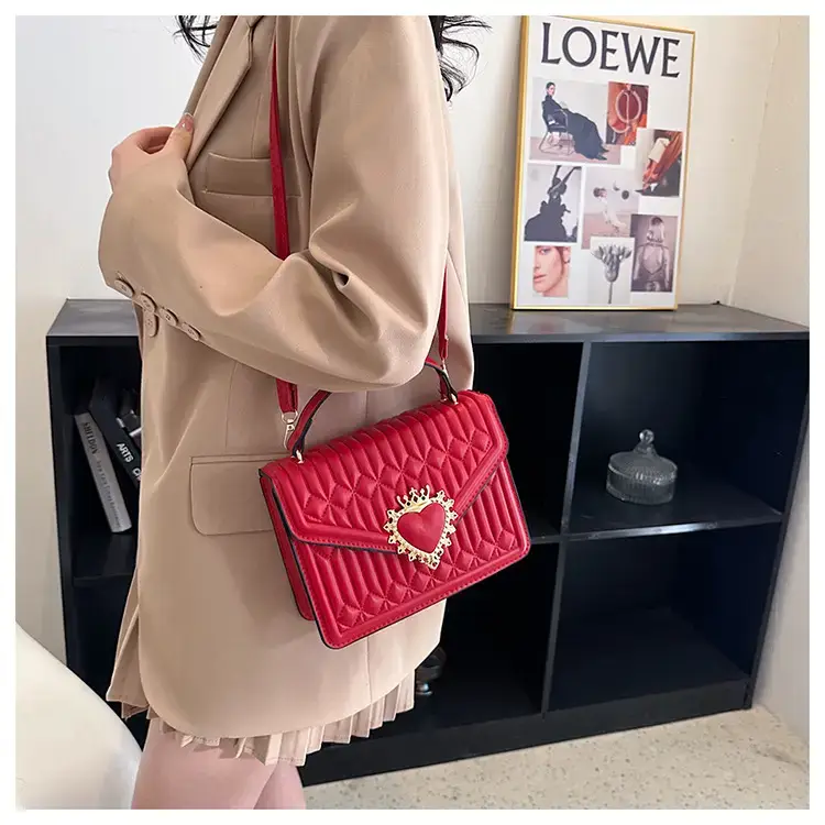 Women's Brown Quilted Shoulder Crossbody Bag with Heart Charm — feature 26