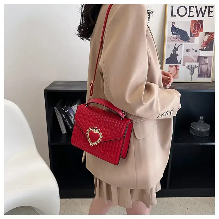 Women's Brown Quilted Shoulder Crossbody Bag with Heart Charm — feature 27