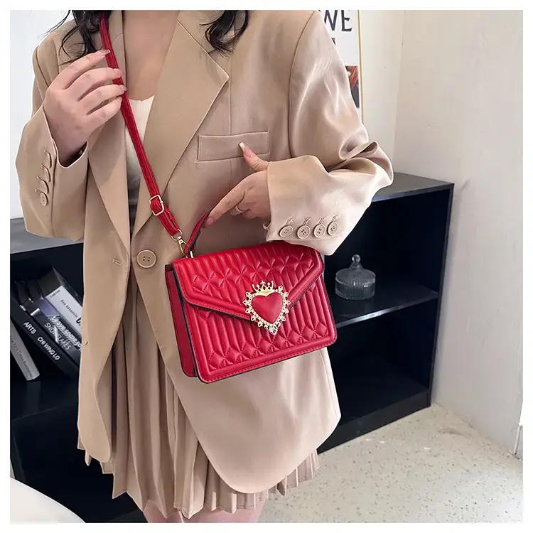Women's Brown Quilted Shoulder Crossbody Bag with Heart Charm — feature 28