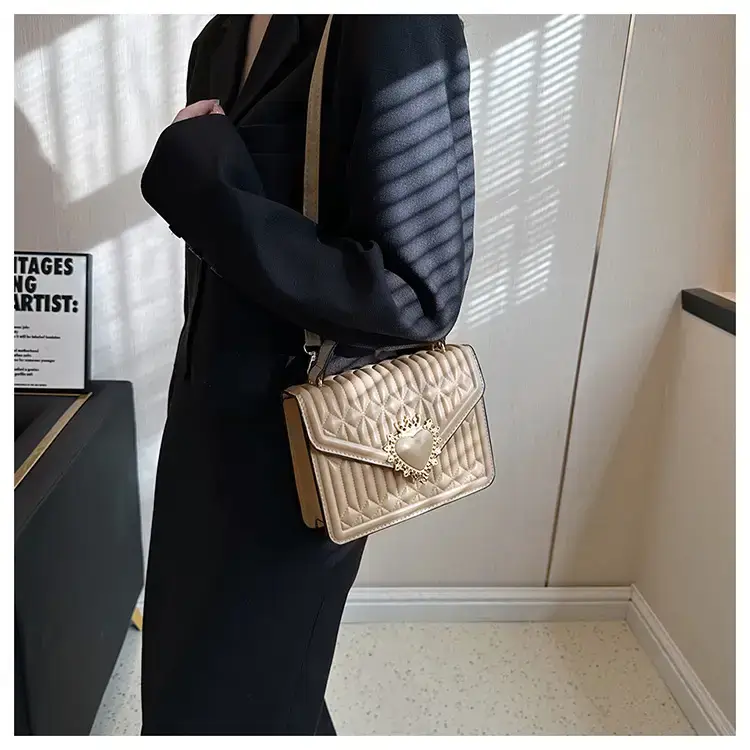 Women's Brown Quilted Shoulder Crossbody Bag with Heart Charm — feature 30
