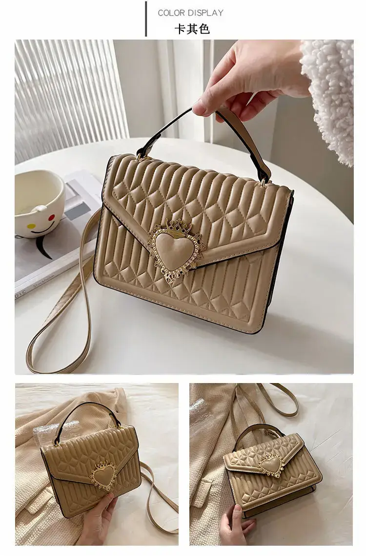 Women's Brown Quilted Shoulder Crossbody Bag with Heart Charm — feature 40