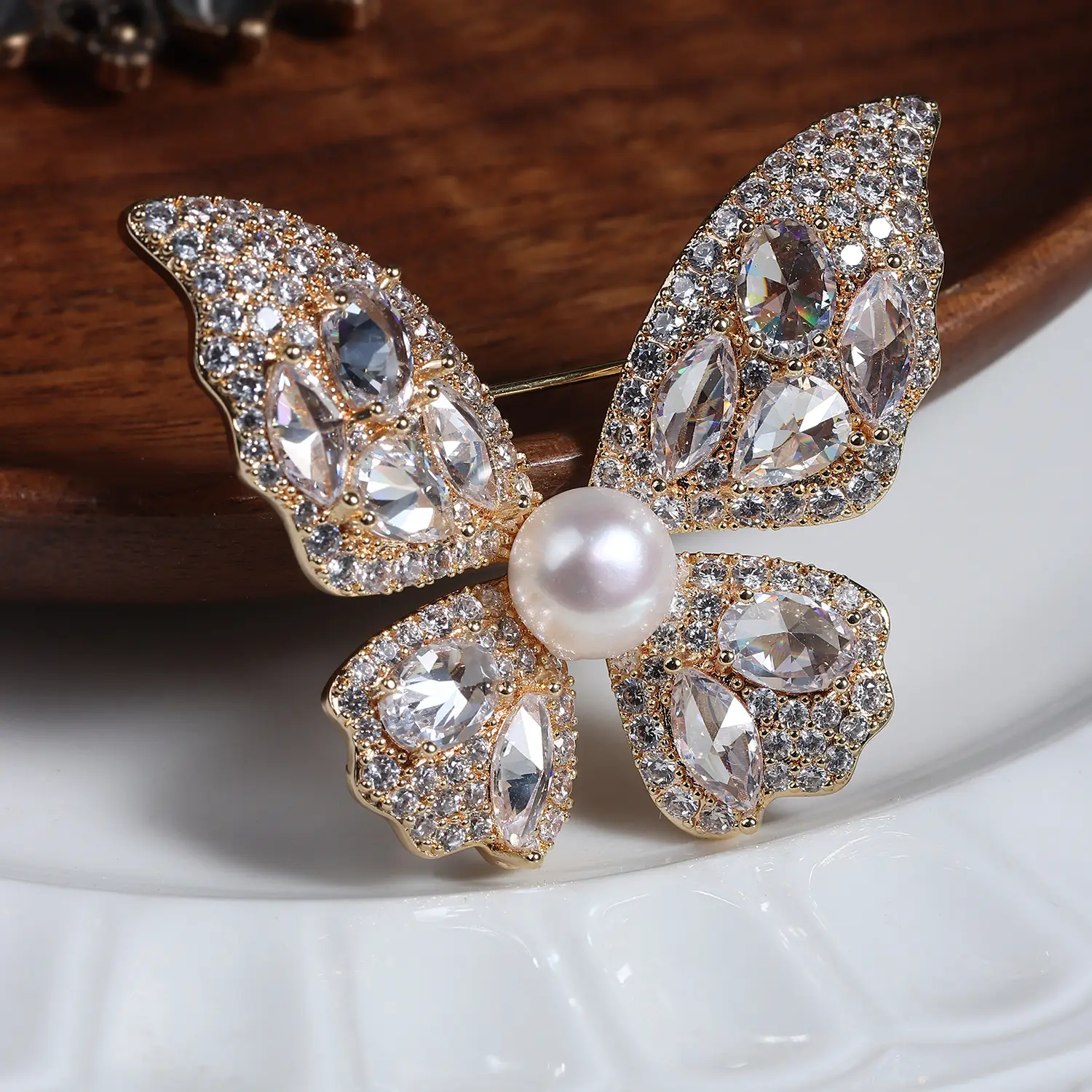 Dream Crystal Butterfly Brooch with Pearl for Women - Image 12