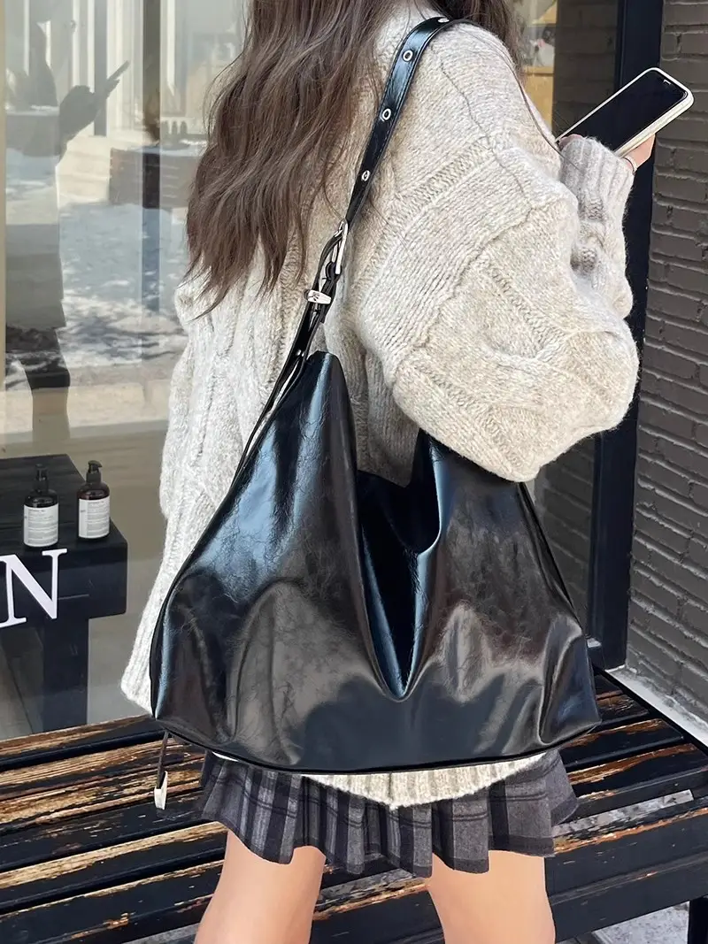 2026 Korean Style Large Crossbody Bag Waxed Leather Women - Image 3