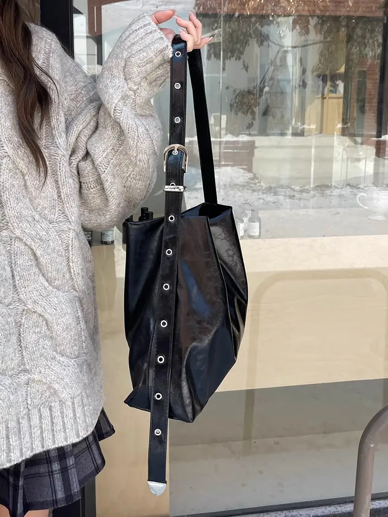 2026 Korean Style Large Crossbody Bag Waxed Leather Women - Image 4