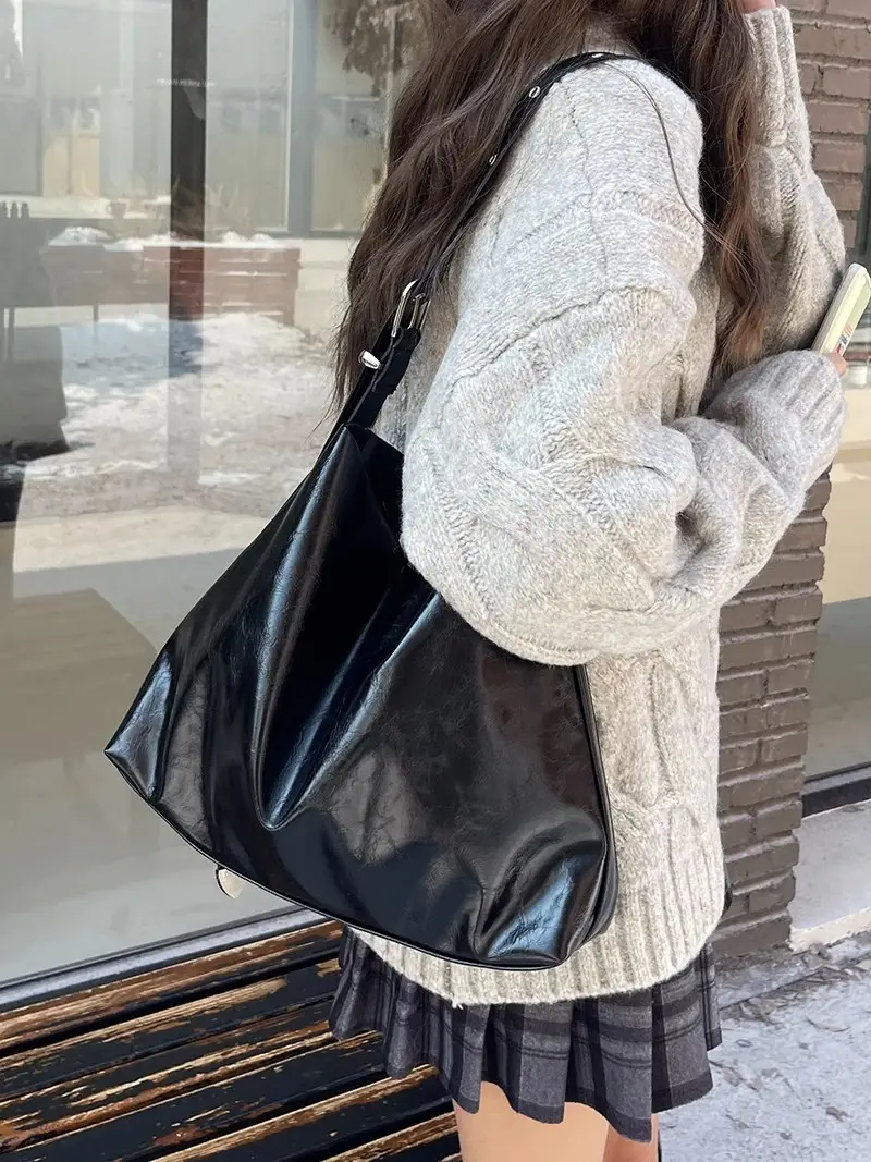 2026 Korean Style Large Crossbody Bag Waxed Leather Women - Image 5