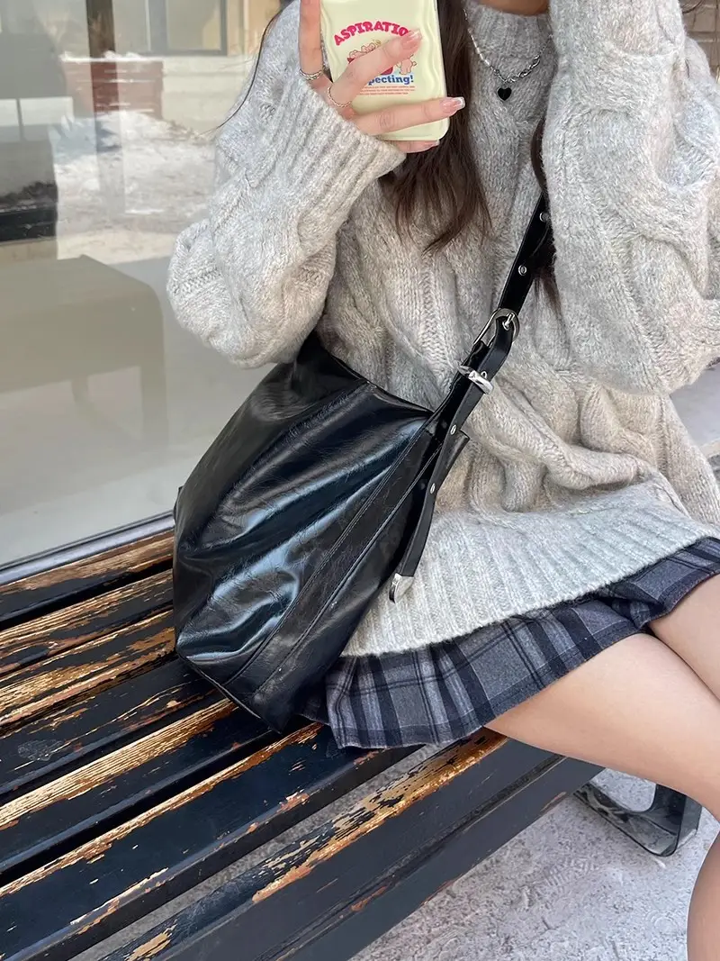 2026 Korean Style Large Crossbody Bag Waxed Leather Women - Image 6