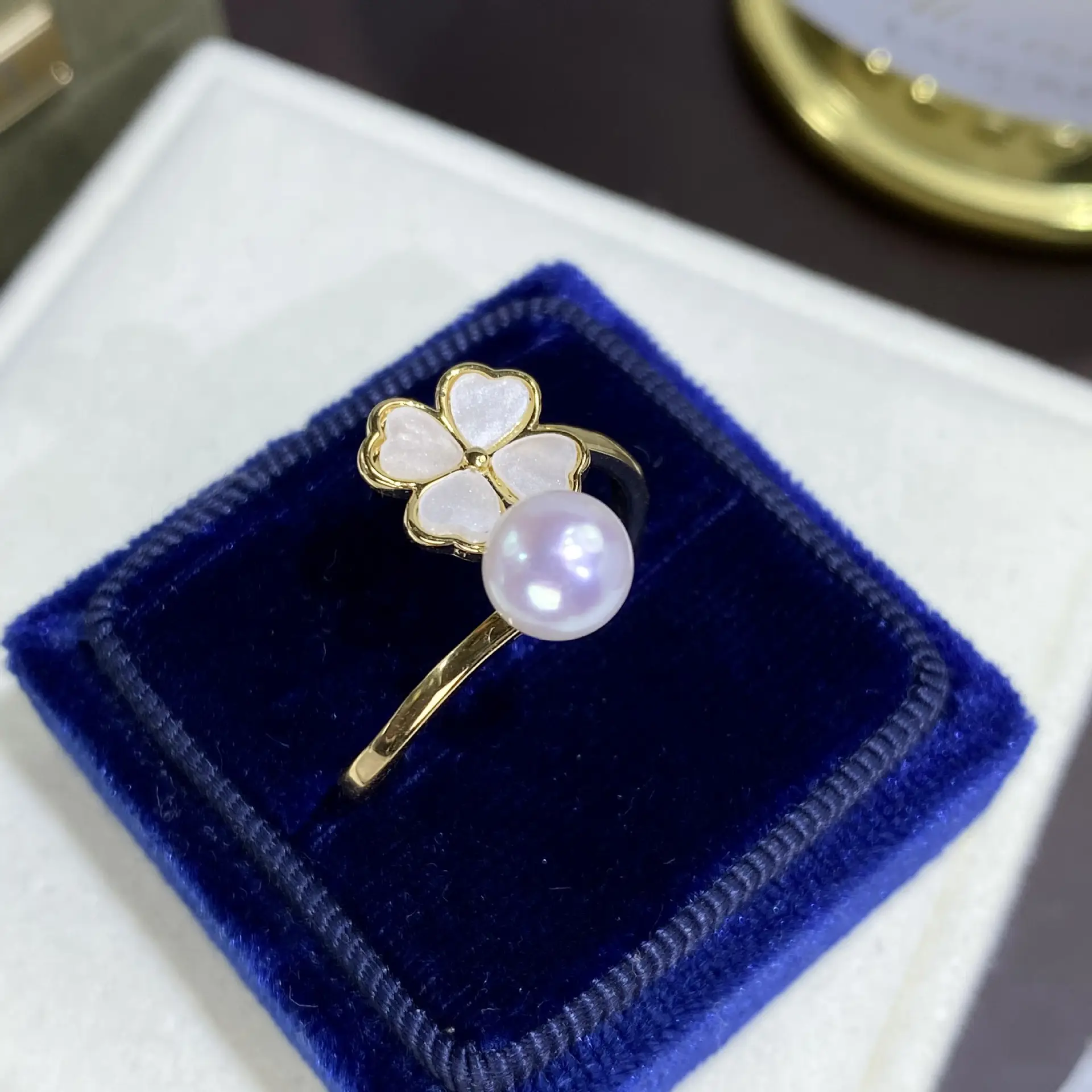 Women's Adjustable Pearl Flower Rings Set of 6 - Image 4