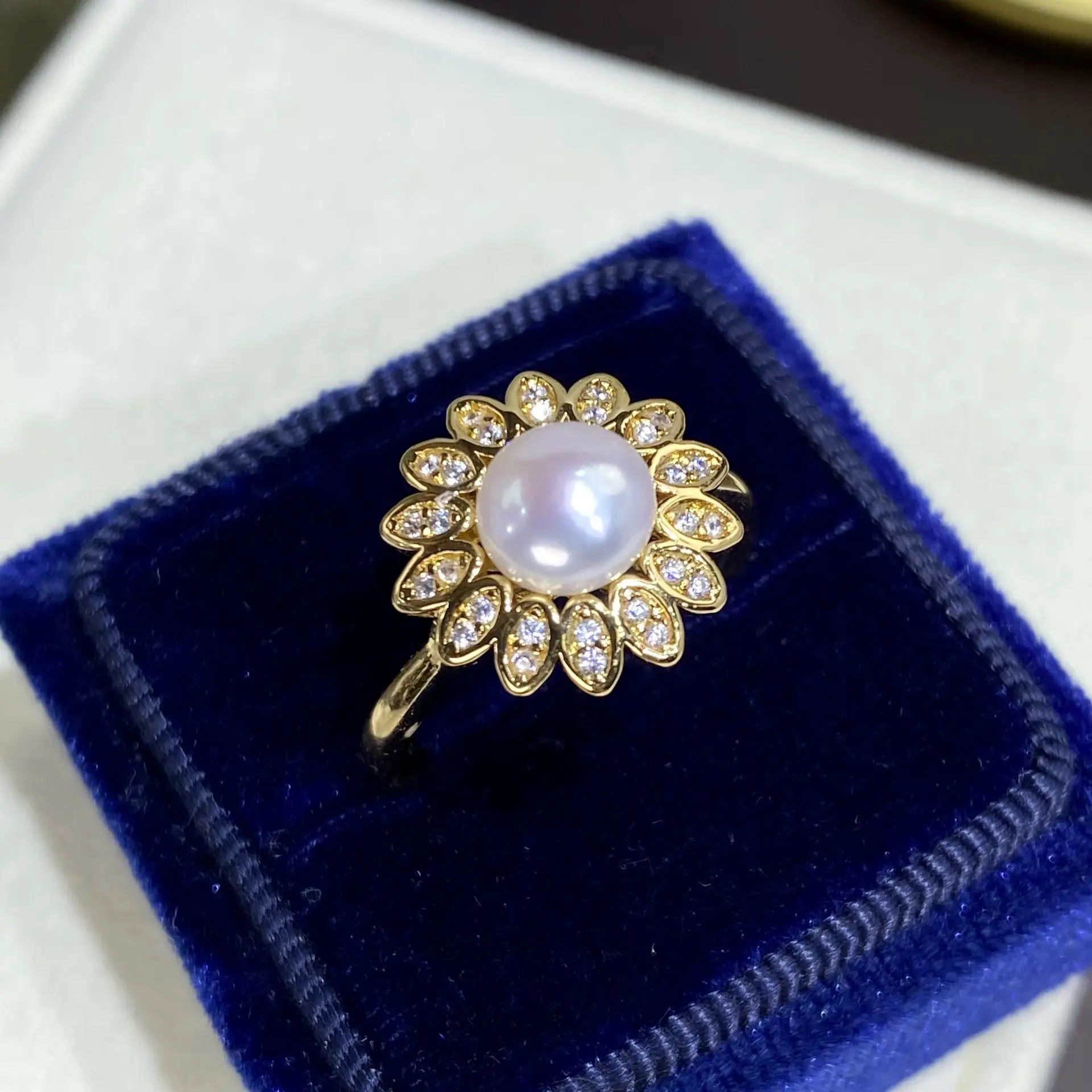 Women's Adjustable Pearl Flower Rings Set of 6 - Image 3