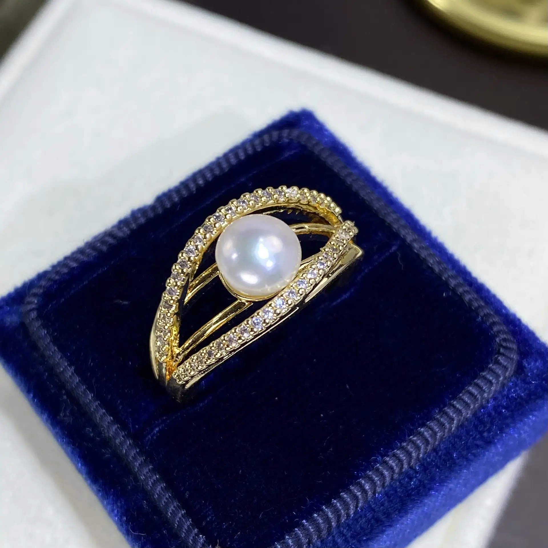 Women's Adjustable Pearl Flower Rings Set of 6 - Image 5