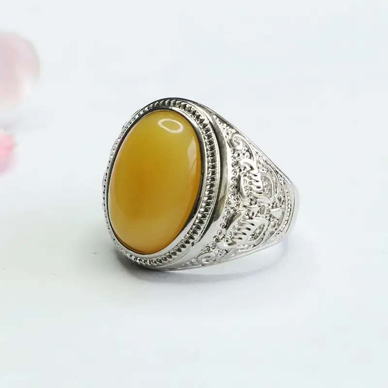 Guan Yu Natural Amber Ring with Silver Plating - Image 3