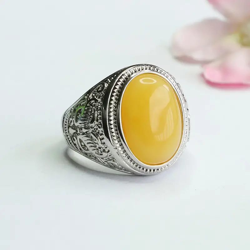 Guan Yu Natural Amber Ring with Silver Plating - Image 4