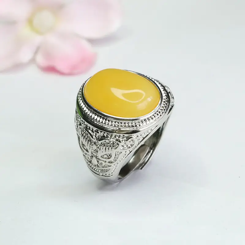 Guan Yu Natural Amber Ring with Silver Plating - Image 5