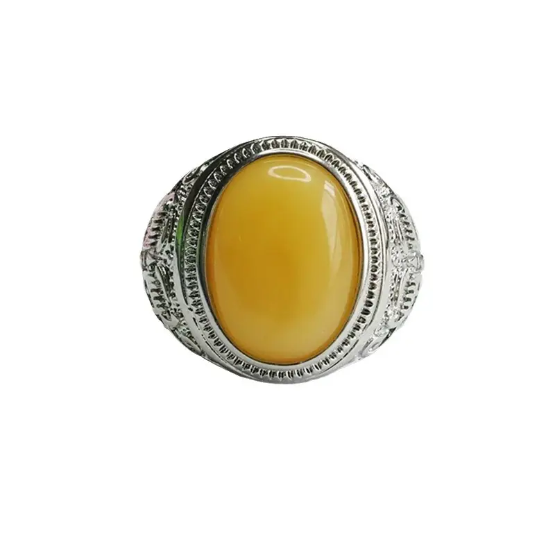 Guan Yu Natural Amber Ring with Silver Plating - Image 6