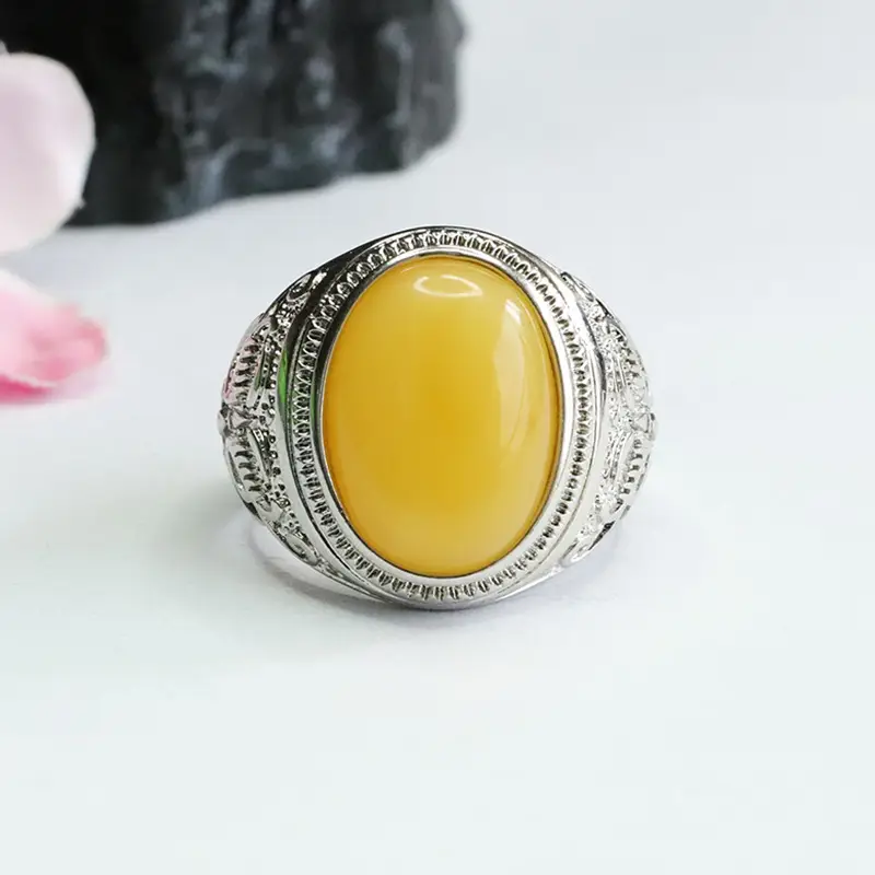 Guan Yu Natural Amber Ring with Silver Plating — feature 4