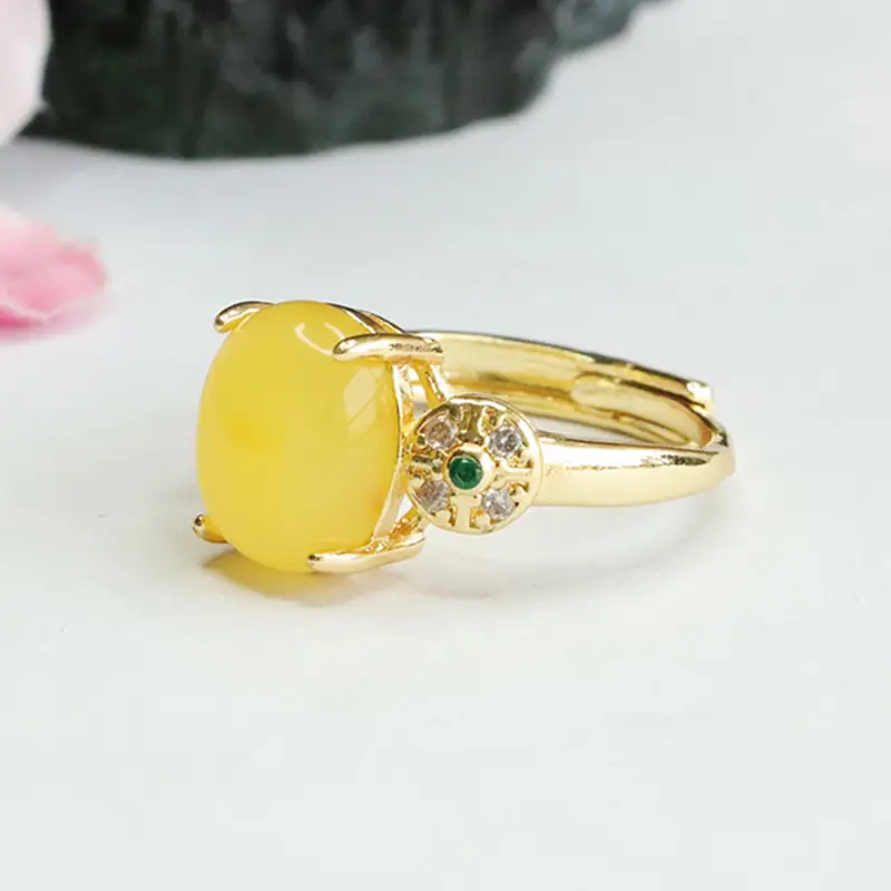 Guan Yu Natural Amber Finger Ring Honey Wax Ancient Style - Image 3