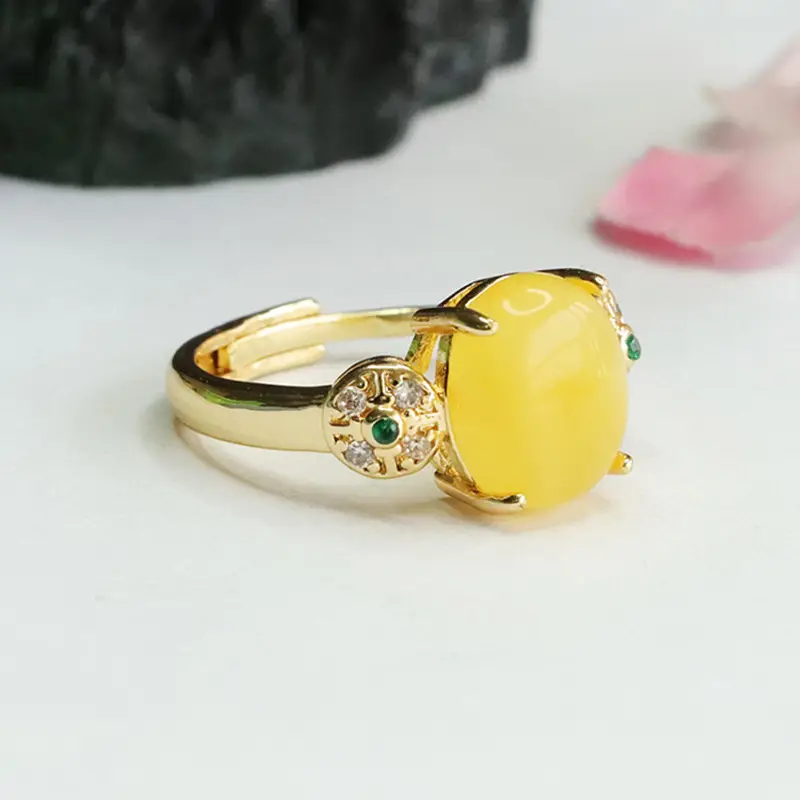 Guan Yu Natural Amber Finger Ring Honey Wax Ancient Style - Image 4