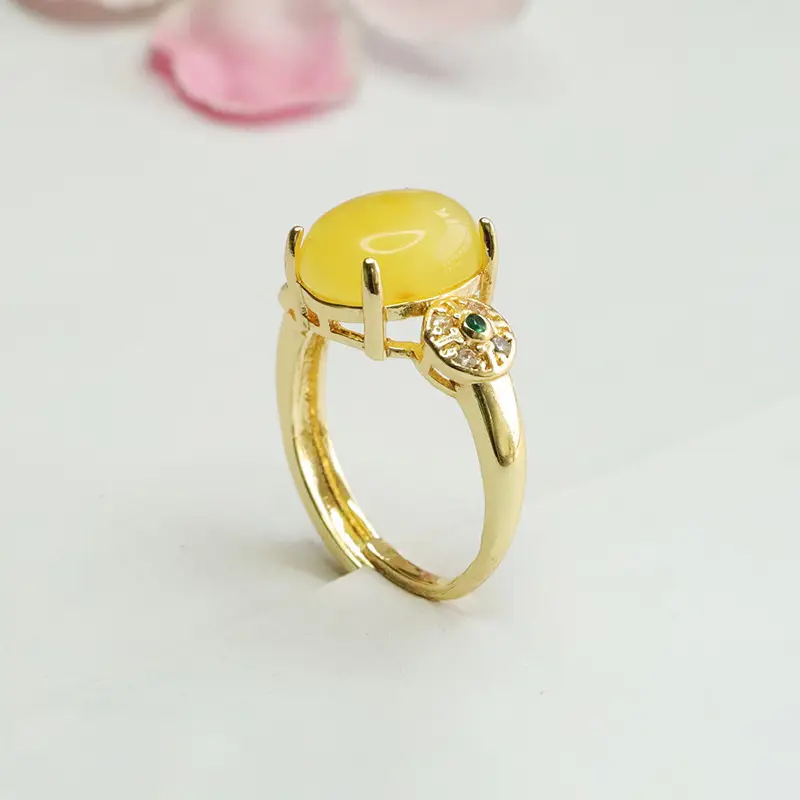 Guan Yu Natural Amber Finger Ring Honey Wax Ancient Style - Image 5