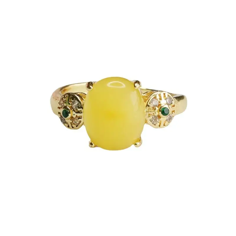 Guan Yu Natural Amber Finger Ring Honey Wax Ancient Style - Image 6