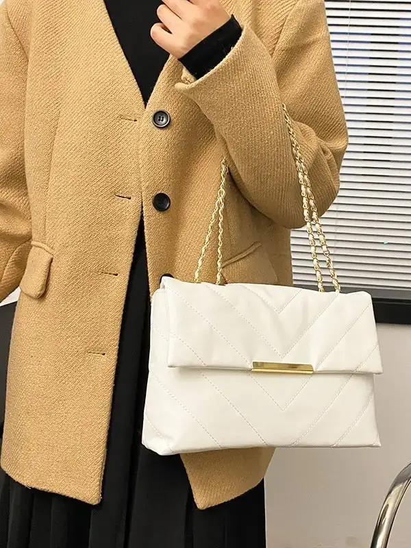 White Quilted Shoulder Bag for Women Autumn Winter 2023 - Image 6