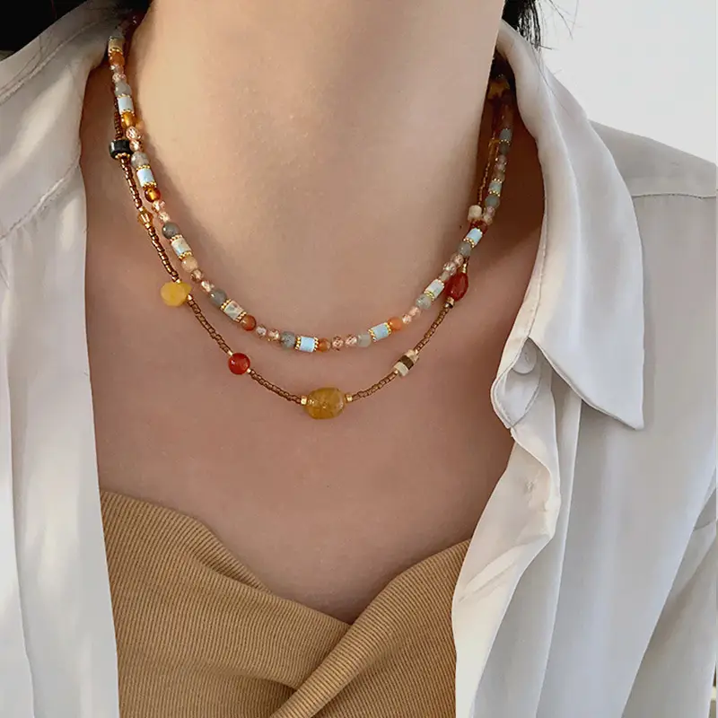 Dunhuang New Chinese Style Necklace Women's Beaded Natural Stone Agate High-grade Woolen Chain Red Stacked Antique Clavicle Chain - Image 67