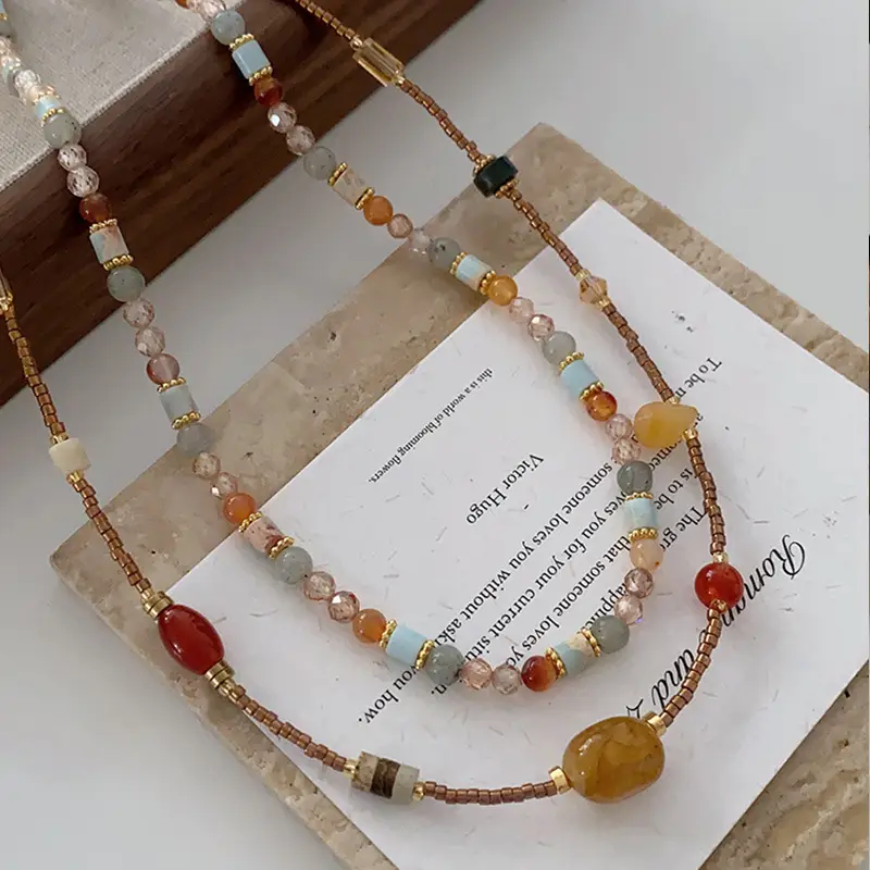 Dunhuang New Chinese Style Necklace Women's Beaded Natural Stone Agate High-grade Woolen Chain Red Stacked Antique Clavicle Chain - Image 68