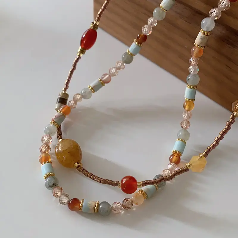 Dunhuang New Chinese Style Necklace Women's Beaded Natural Stone Agate High-grade Woolen Chain Red Stacked Antique Clavicle Chain - Image 69