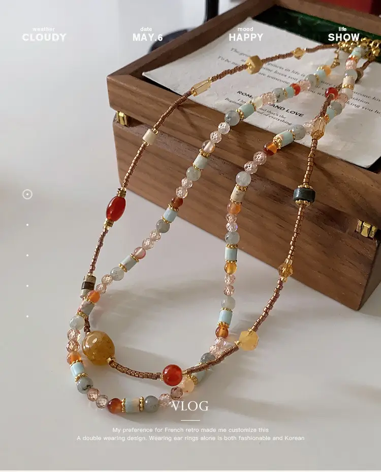 Dunhuang New Chinese Style Necklace Women's Beaded Natural Stone Agate High-grade Woolen Chain Red Stacked Antique Clavicle Chain — feature 25