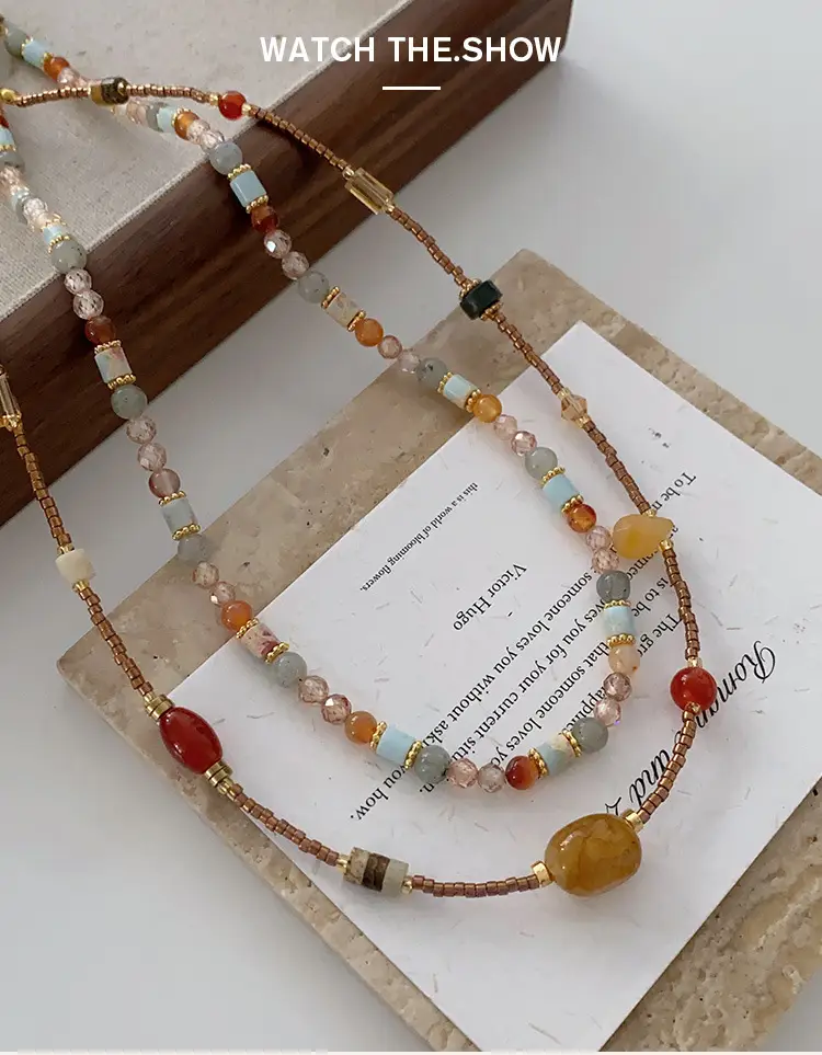 Dunhuang New Chinese Style Necklace Women's Beaded Natural Stone Agate High-grade Woolen Chain Red Stacked Antique Clavicle Chain — feature 28