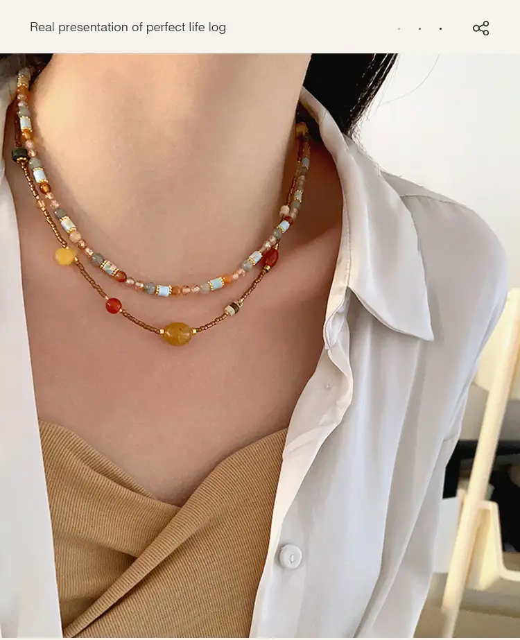 Dunhuang New Chinese Style Necklace Women's Beaded Natural Stone Agate High-grade Woolen Chain Red Stacked Antique Clavicle Chain — feature 29