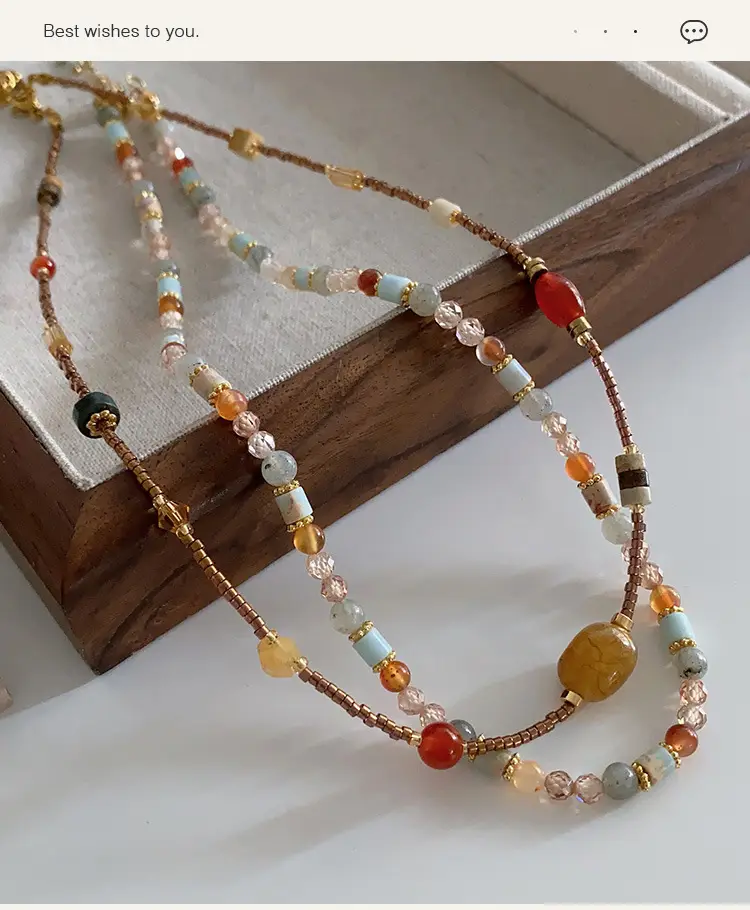 Dunhuang New Chinese Style Necklace Women's Beaded Natural Stone Agate High-grade Woolen Chain Red Stacked Antique Clavicle Chain — feature 30