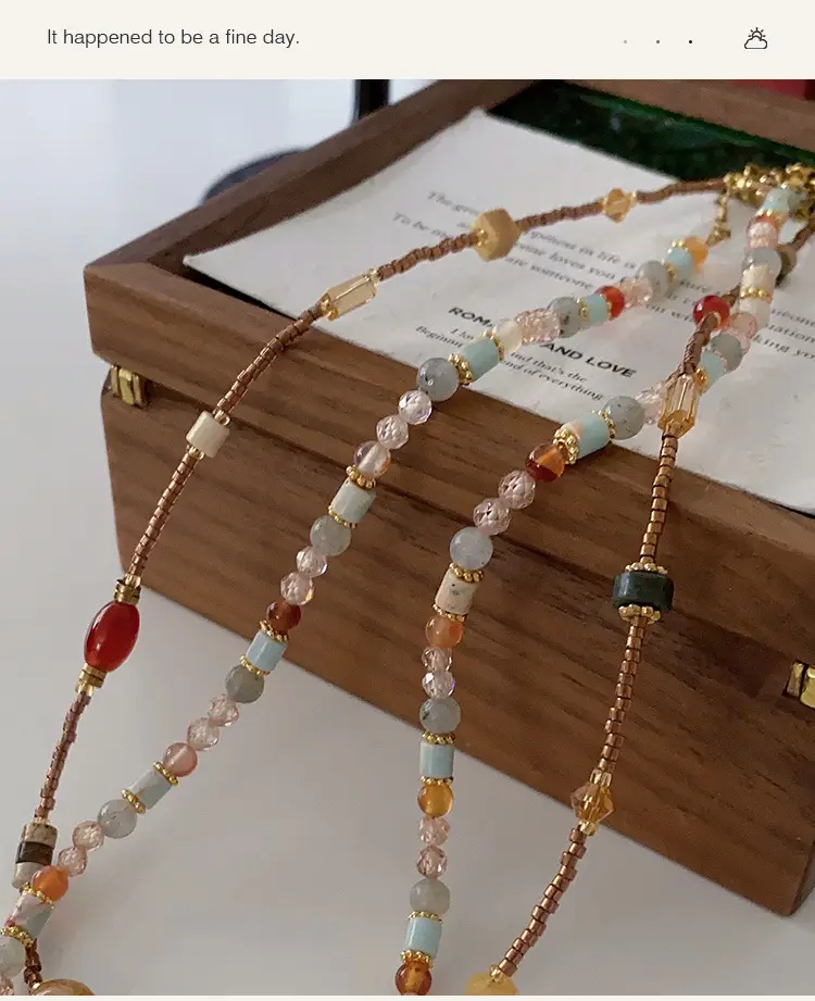 Dunhuang New Chinese Style Necklace Women's Beaded Natural Stone Agate High-grade Woolen Chain Red Stacked Antique Clavicle Chain — feature 33