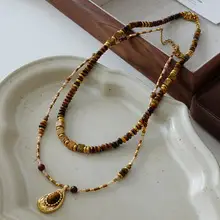 Dunhuang New Chinese Style Necklace Women's Beaded Natural Stone Agate High-grade Woolen Chain Red Stacked Antique Clavicle Chain — feature 5