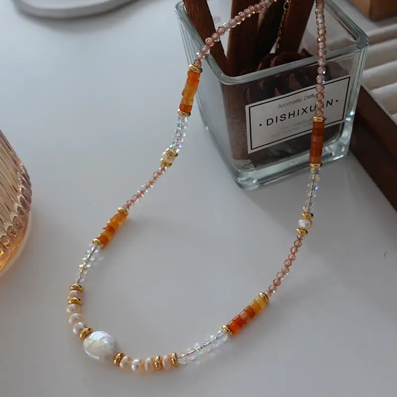 Dunhuang New Chinese Style Necklace Women's Beaded Natural Stone Agate High-grade Woolen Chain Red Stacked Antique Clavicle Chain - Image 10