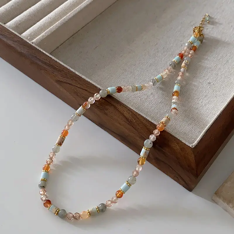 Dunhuang New Chinese Style Necklace Women's Beaded Natural Stone Agate High-grade Woolen Chain Red Stacked Antique Clavicle Chain - Image 2
