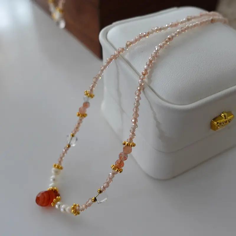 Dunhuang New Chinese Style Necklace Women's Beaded Natural Stone Agate High-grade Woolen Chain Red Stacked Antique Clavicle Chain - Image 3