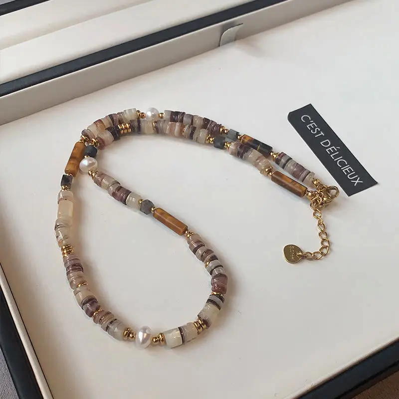 Dunhuang New Chinese Style Necklace Women's Beaded Natural Stone Agate High-grade Woolen Chain Red Stacked Antique Clavicle Chain - Image 26