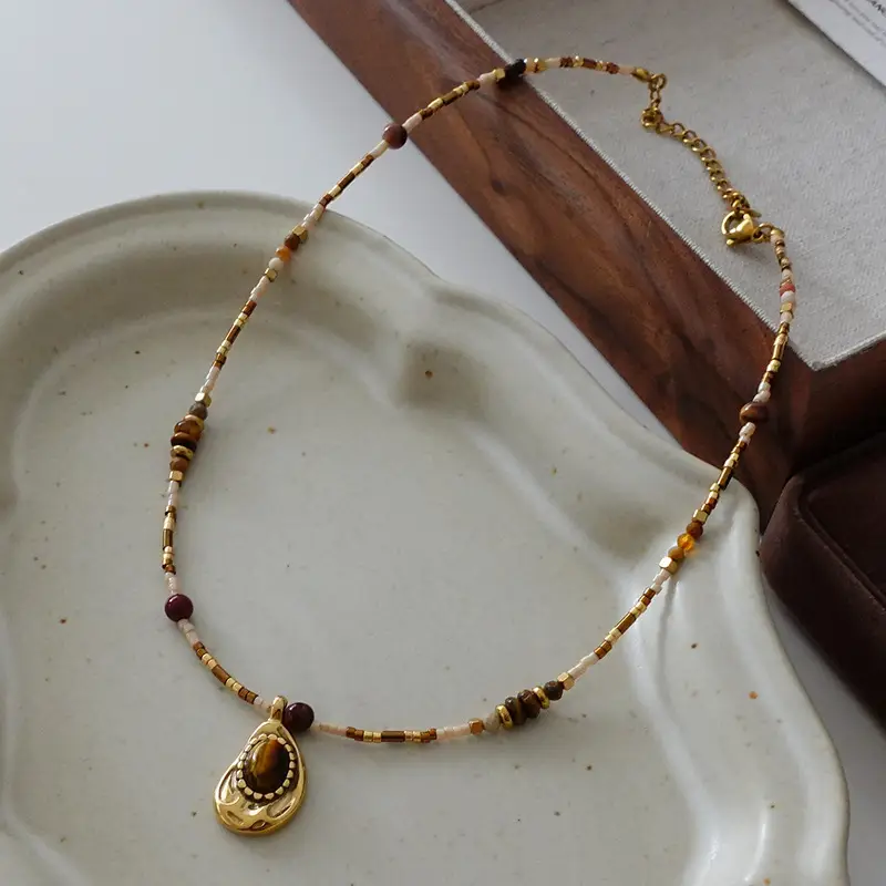 Dunhuang New Chinese Style Necklace Women's Beaded Natural Stone Agate High-grade Woolen Chain Red Stacked Antique Clavicle Chain - Image 29